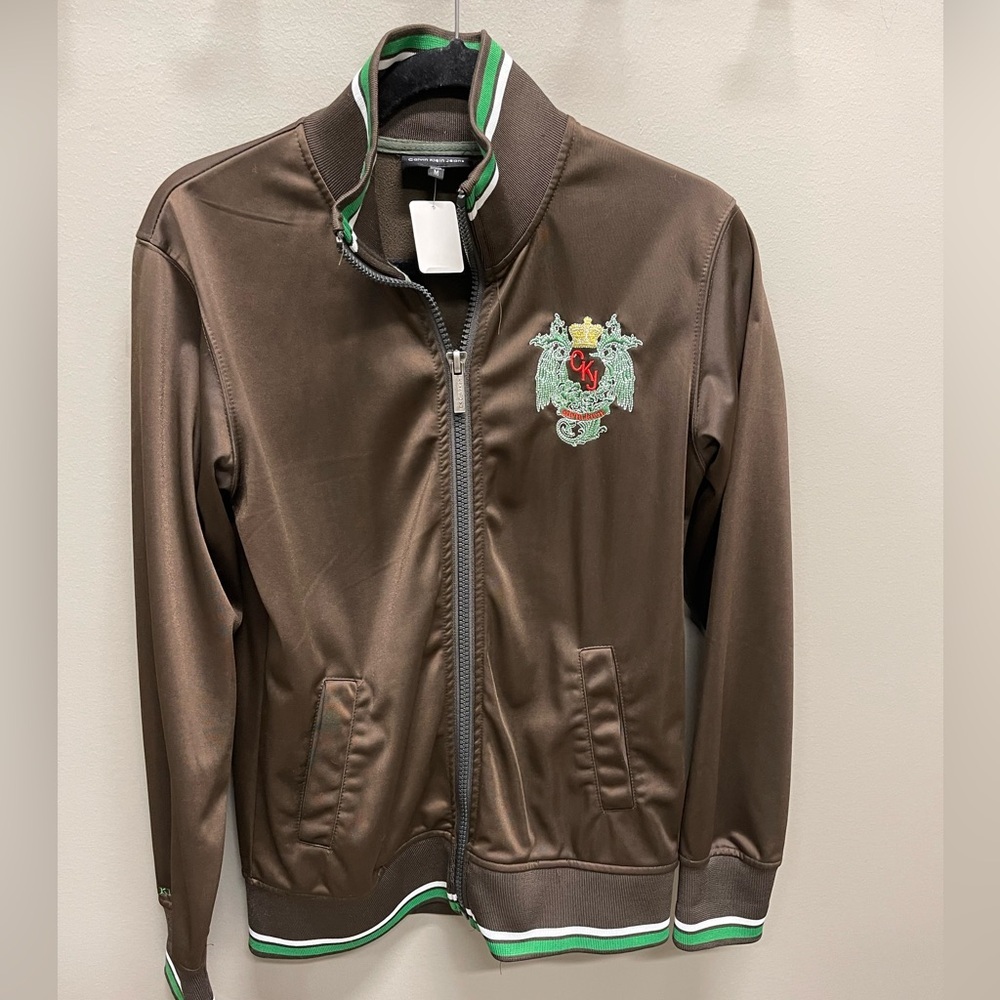 Calvin Klein Jeans Brown Jacket with Green and White Accents